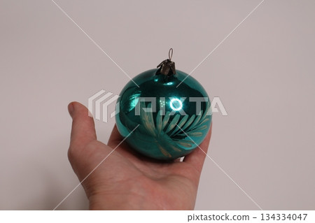Glass Christmas Ball with Hand Painted Green Glass Christmas Ball with Hand Painted Green 134334047