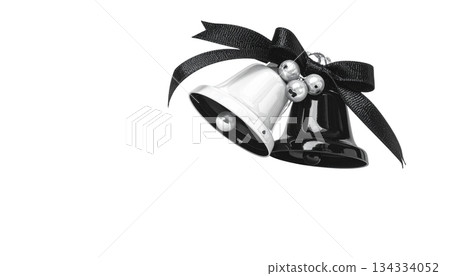 Separated Christmas bells with red ribbon and elegant bow decoration isolated on white background. 134334052