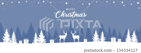 christmas winter border with deer in forest vector illustration 134334127