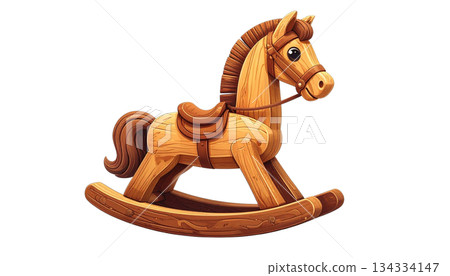 Antique wooden rocking horse isolated on white background Antique wooden rocking horse isolated on white background 134334147