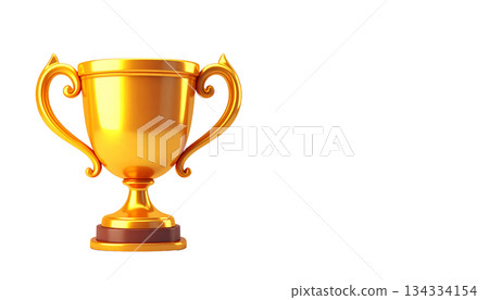 Shiny golden trophy for the winner of the competition, representing achievement, isolated on white background. Shiny golden trophy for the winner of the competition, representing achievement, isolated on white background. 134334154