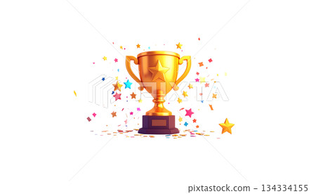 Shiny golden trophy for the winner of the competition, representing achievement, isolated on white background. Shiny golden trophy for the winner of the competition, representing achievement, isolated on white background. 134334155