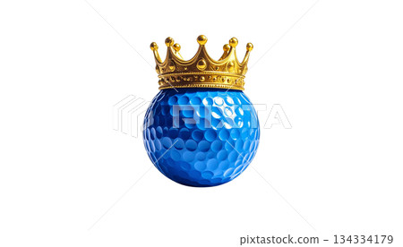 Isolated golden crown on white background with golf ball and tee. Leisure sports object for game. Isolated golden crown on white background with golf ball and tee. Leisure sports object for game. 134334179