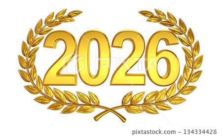 Golden laurel wreath for awards and championships with illustration on white background 134334428