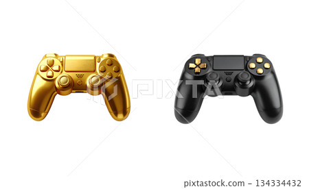 Wireless video game controller or joystick with black buttons for gaming isolated on white background. Wireless video game controller or joystick with black buttons for gaming isolated on white background. 134334432