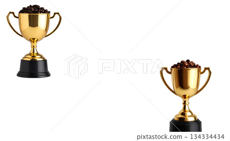 Cup full of dark roasted coffee beans on white background Cup full of dark roasted coffee beans on white background 134334434
