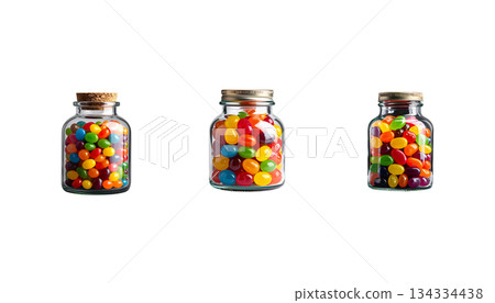 Colorful jelly beans and candies isolated on white background. Red, green, blue, yellow and orange candies. Colorful jelly beans and candies isolated on white background. Red, green, blue, yellow and orange candies. 134334438