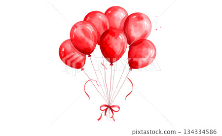 Red watercolor balloons isolated on white background 134334586
