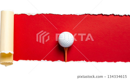 Three white golf balls on a tee with blurred green grass background. On white background. Three white golf balls on a tee with blurred green grass background. On white background. 134334615