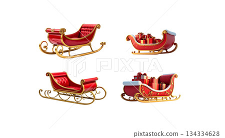 Santa Claus sleigh with Christmas gifts on white background 134334628