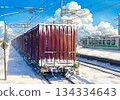【插畫風格】日本貨運列車和鐵路基礎設施行駛在白雪皚皚的景色中－由人工智慧生成 134334643