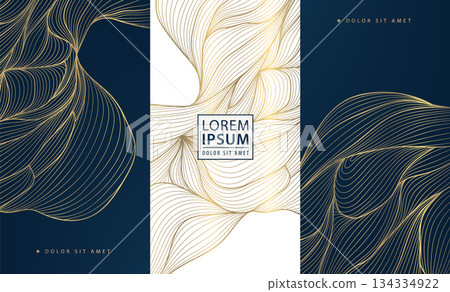 Luxury wave pattern, elegant gold lines, art deco elements. Vector premium abstract background, Japanese flowing water textures. Wine labels, chocolate packaging, gift boxes, menu. Luxury wave pattern, elegant gold lines, art deco elements. Vector premium abstract background, Japanese flowing water textures. Wine labels, chocolate packaging, gift boxes, menu. 134334922