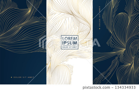 Luxury wave pattern, elegant gold lines, art deco elements. Vector premium abstract background, Japanese flowing water textures. Wine labels, chocolate packaging, gift boxes, menu. Luxury wave pattern, elegant gold lines, art deco elements. Vector premium abstract background, Japanese flowing water textures. Wine labels, chocolate packaging, gift boxes, menu. 134334933