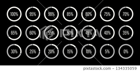 Progress bars in color of the year 2026. Template of white and gray color fill pie charts indicator. Circle diagrams icons for infographics from 0 to 100 percent. Round graph loading progress set Progress bars in color of the year 2026. Template of white and gray color fill pie charts indicator. Circle diagrams icons for infographics from 0 to 100 percent. Round graph loading progress set 134335059