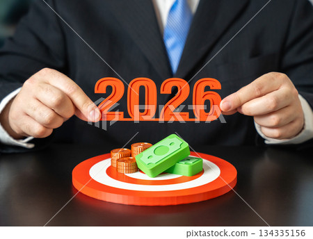 Main goals in 2026. Financial goals. Strategic planning for growth and stability. Businesses define priorities, revenue targets and investment directions for the upcoming economic cycle. 134335156