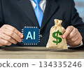 Investments in the development of AI microchips. Profit from the implementation of AI in business. Semiconductor race, performance growth and strategic returns from advanced computing hardware. 134335246