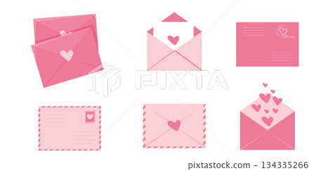 Envelope Love letters with hearts, cute pink romantic mail with stamp, airmail, postcard. Wedding and Valentine Day Decoration design elements. Envelope Love letters with hearts, cute pink romantic mail with stamp, airmail, postcard. Wedding and Valentine Day Decoration design elements. 134335266