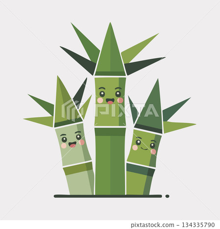 Stunning trio of happy cartoon bamboo stalks bringing vibrant natural joy to any design project 134335790