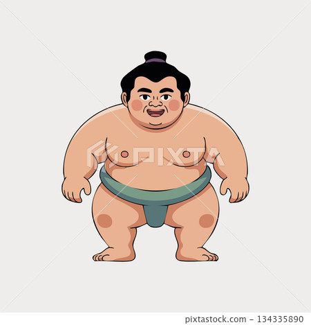 Cartoon sumo wrestler in traditional loincloth standing confidently 134335890