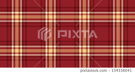 Drapery tartan fabric texture, square background vector textile. Ornamental check pattern seamless plaid in red and royal maroon colors. 134336041