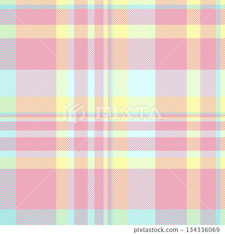 Girl vector seamless fabric, garment plaid texture tartan. Custom check textile background pattern in light and red colors. 134336069