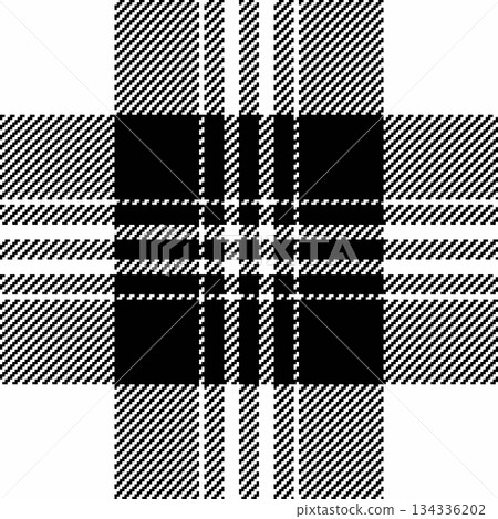Classic black and white plaid pattern. Traditional textile design for backgrounds, apparel, or abstract concepts. Use for stylish, timeless designs. Classic black and white plaid pattern. Traditional textile design for backgrounds, apparel, or abstract concepts. Use for stylish, timeless designs. 134336202