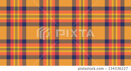 Editable texture check fabric, advertising pattern plaid textile. Halloween seamless background tartan vector in orange and blue colors. 134336227