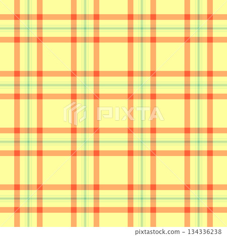 Postcard fabric pattern tartan, nice vector plaid background. Bed seamless texture textile check in yellow and orange colors. 134336238