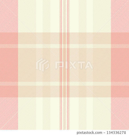Classic plaid pattern with soft pink and cream hues, ideal for backgrounds or textiles. Evokes warmth  comfort, suitable for design  seasonal themes. 134336278