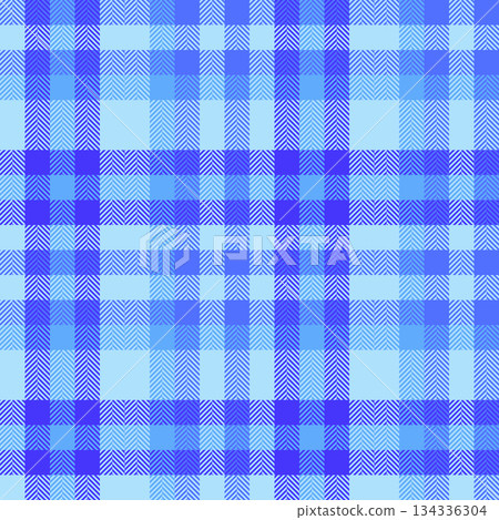Podium pattern plaid textile, old vector background fabric. 1970s texture tartan seamless check in blue and cyan colors. 134336304