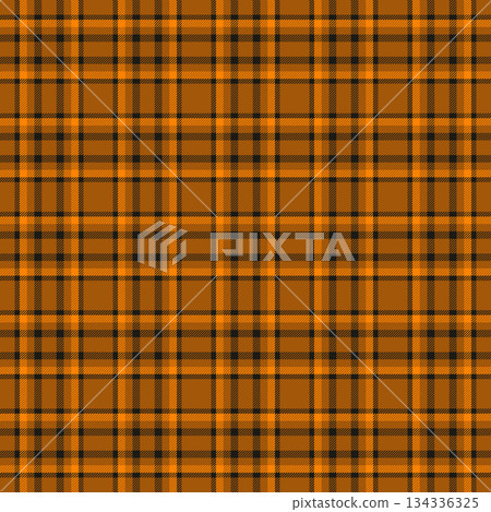Decorative background pattern tartan, deco textile vector texture. Full check seamless plaid fabric in orange and black colors. 134336325