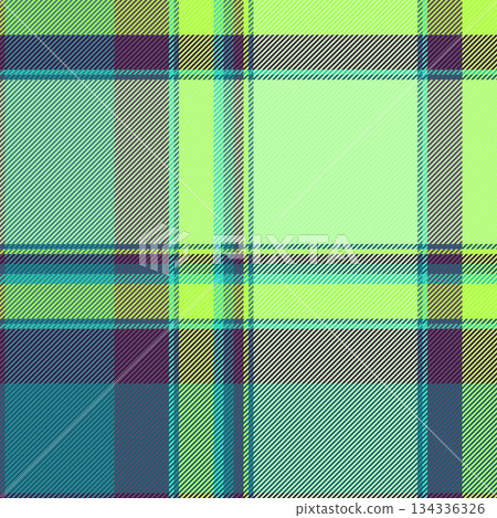 Retail background fabric seamless, beautiful plaid check tartan. Quality vector texture textile pattern in green and cyan colors. 134336326