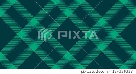 Cute textile check pattern, fancy tartan vector texture. Invitation plaid seamless fabric background in teal and dark colors. 134336338