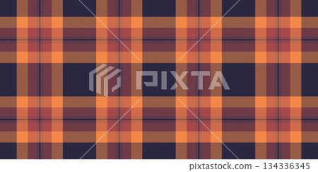 Net texture vector textile, list background plaid fabric. Classic pattern seamless tartan check in dark and orange colors. 134336345