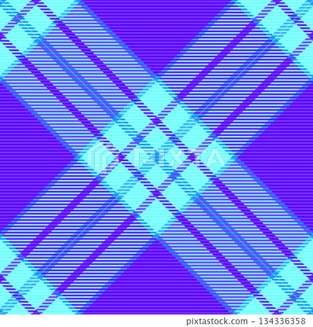 Vibrant plaid design in bold purple and cyan hues. Dynamic, energetic, and modern. Ideal for backgrounds, textiles, fashion, or creative projects seeking a colorful and structured aesthetic. 134336358