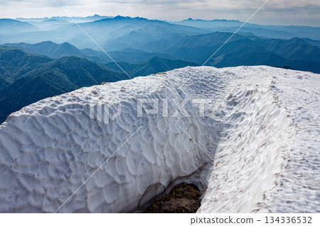 從上州省的谷川岳和穗高嶽山頂下方，以及日光白根岳和甲海岳，可以眺望到雪原的景色。 134336532
