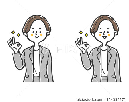 Career woman making an OK sign, whole body, vector 134336571