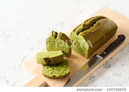 Cut matcha pound cake Cut matcha pound cake 134336658