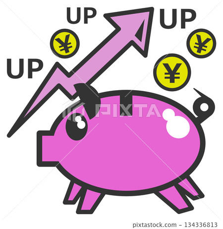 Illustration of a person saving money and investing in stocks, which increases their wealth 134336813