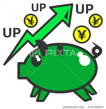 Illustration of a person saving money and investing in stocks, which increases their wealth 134336814