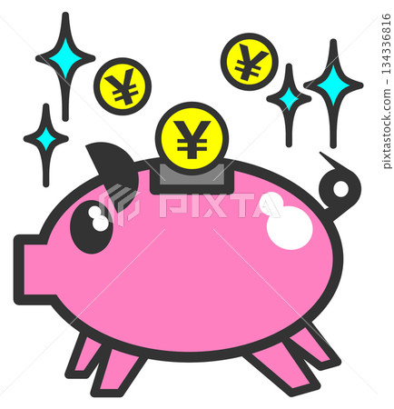 Illustration of a person saving money and investing in stocks, which increases their wealth 134336816