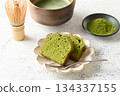 Matcha pound cake cut and arranged 134337155