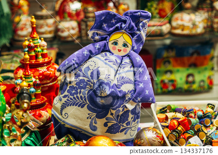 Traditional Christmas souvenir nutcrackers sold on Christmas market 134337176