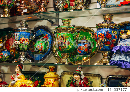 Traditional Christmas souvenir nutcrackers sold on Christmas market 134337177