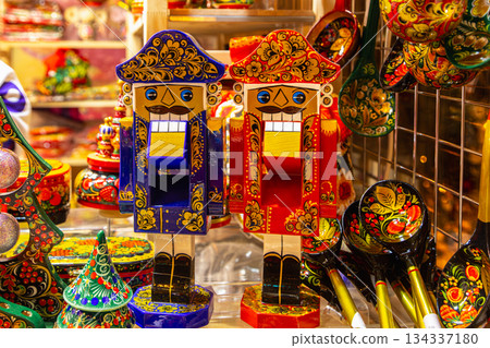 Traditional Christmas souvenir nutcrackers sold on Christmas market Traditional Christmas souvenir nutcrackers sold on Christmas market 134337180