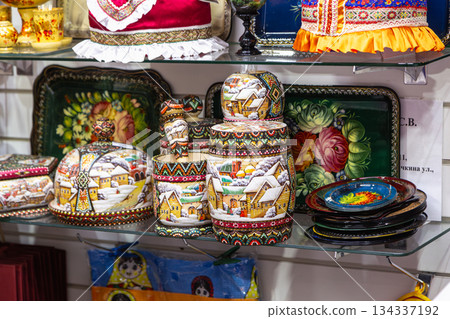 Traditional Christmas souvenir nutcrackers sold on Christmas market 134337192