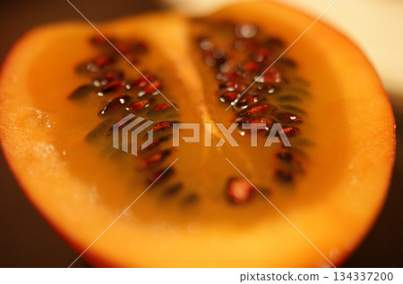 Close-Up of Fresh Tamarillo Fruit with Seeds 134337200