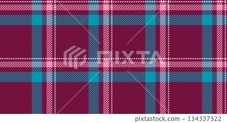 Trendy vector pattern plaid, sofa seamless tartan fabric. 60s check background textile texture in pink and cyan colors. 134337322
