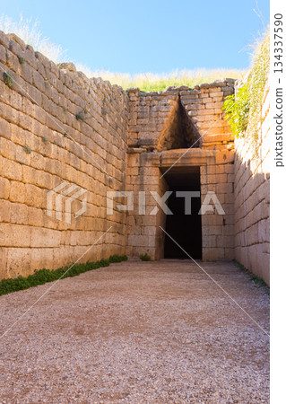 Treasury of Atreus or Tomb of Agamemnon is a large tholos or beehive tomb constructed between 1300 and 1250 BCE in Mycenae, Greece Treasury of Atreus or Tomb of Agamemnon is a large tholos or beehive tomb constructed between 1300 and 1250 BCE in Mycenae, Greece 134337590
