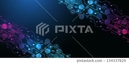 Motherboard technology circuit board background texture design. Creative idea AI banner concept for internet technology. Digital motherboard concept for poster, cover, banner, header, web template 134337620